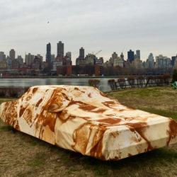 Welcome to Socrates Sculpture Park on Long Island City's waterfront. “Into the ground,” the eye-catching sculpture in the foreground, is by artists Joe Riley and Audrey Snyder. Eagle photos by Lore Croghan