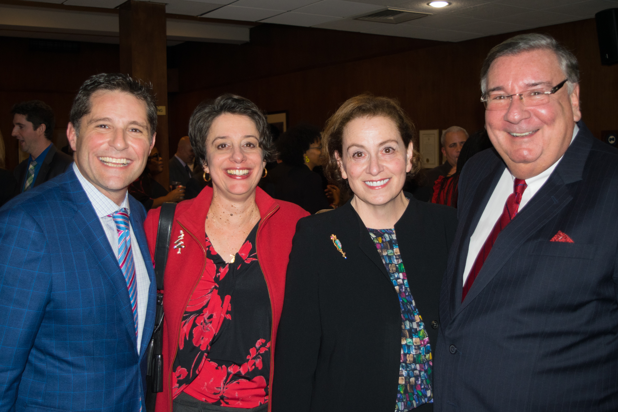 The Kings County Criminal Bar Association holiday party brings together the different factions of the criminal justice system. Pictured from left: President Michael Cibella, Hon. Dineen Riviezzo, Hon. Miriam Cyrulnik and Hon. Matthew D’Emic. Eagle photos by Rob Abruzzese