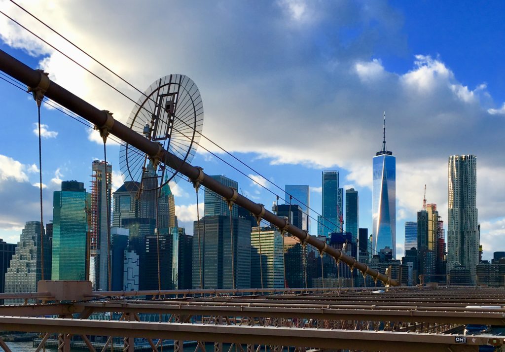 Brooklyn Bridge visitors get an epic view of the Manhattan skyline and the World Trade Center. Eagle photos by Lore Croghan