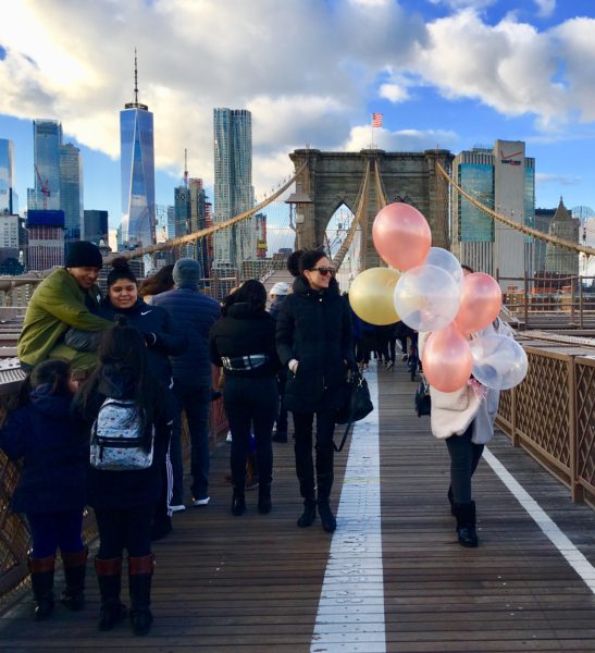 Foot traffic on the Brooklyn Bridge is busy but not overwhelming now that Christmas and New Year's vacationers have left the city.