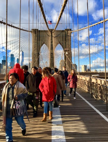The Brooklyn Bridge's Gothic arches are an iconic sight on a January afternoon.