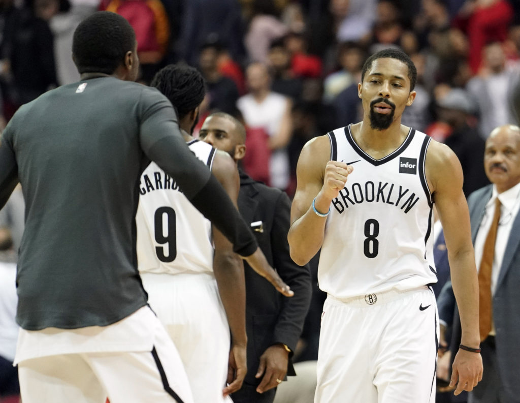 Spencer Dinwiddie was as cool as ice down the stretch Wednesday night in Houston as his 3-point shooting and clutch play down the stretch helped the Nets get back to .500. AP Photos by David J. Phillip