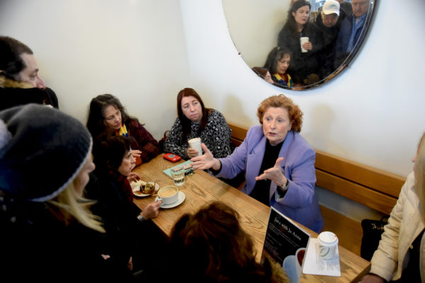 Assemblymember Jo Anne Simon with constituents and staff at the Thursday meetup. Eagle photo by Todd Maisel