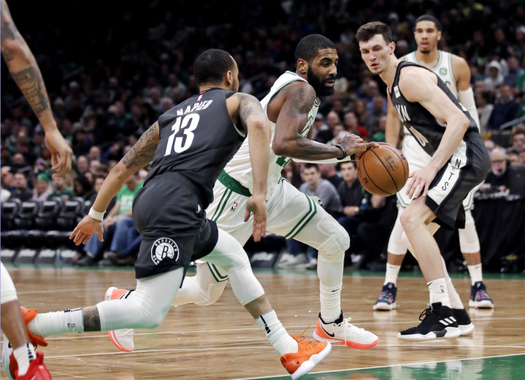 Kyrie’s Irving’s return to the Boston lineup, coupled with a short-handed Nets team, resulted in the Celtics’ 116-95 thumping of Brooklyn Monday night at TD Garden. AP Photo by Charles Krupa