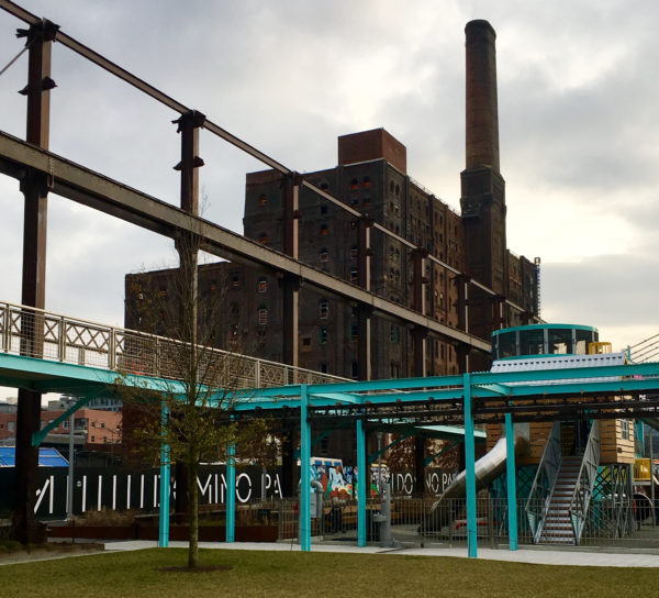 Here's a look at the Artifact Walk with the landmarked Domino Sugar Refinery in the backdrop.