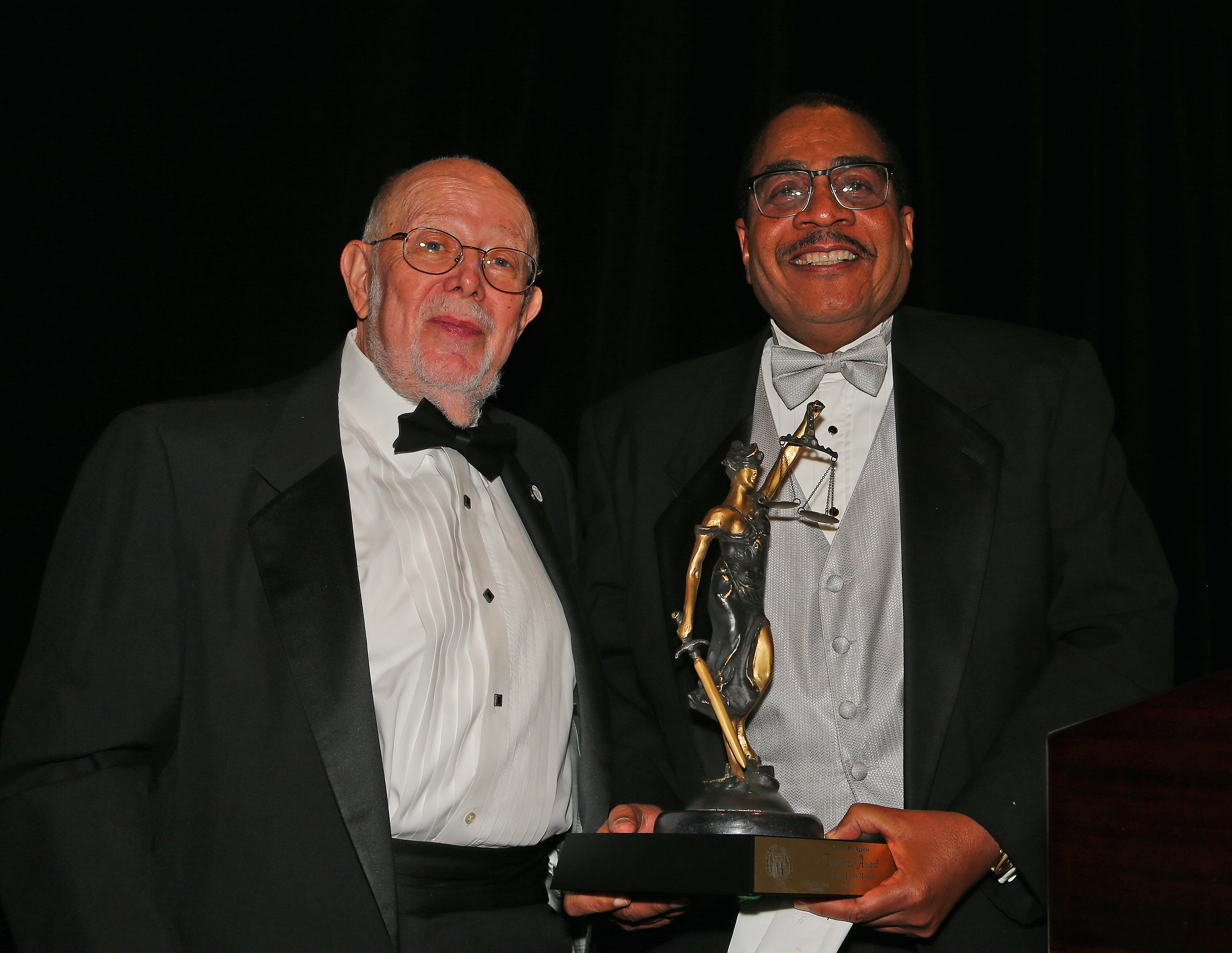 Hon. Larry Martin (right) was given the Vivian H. Agress Trailblazer Award by President David Chidekel at the annual Brooklyn Bar Association Foundation dinner, but he dedicated the award to his sister because he feels that she is the real trailblazer in the family. Eagle photo by Andy Katz