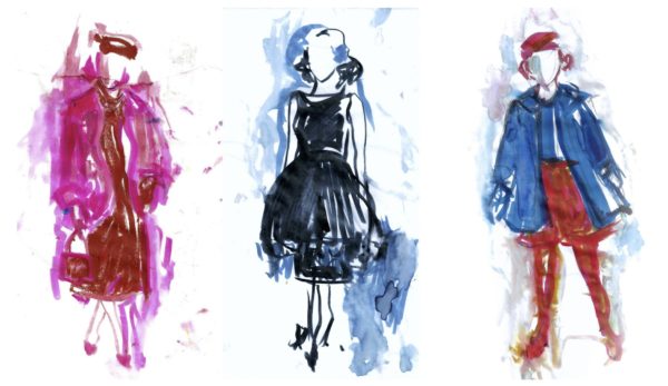 This image released by Amazon shows sketches for "The Marvelous Mrs. Maisel," by costume designer Donna Zakowska. (Amazon via AP)