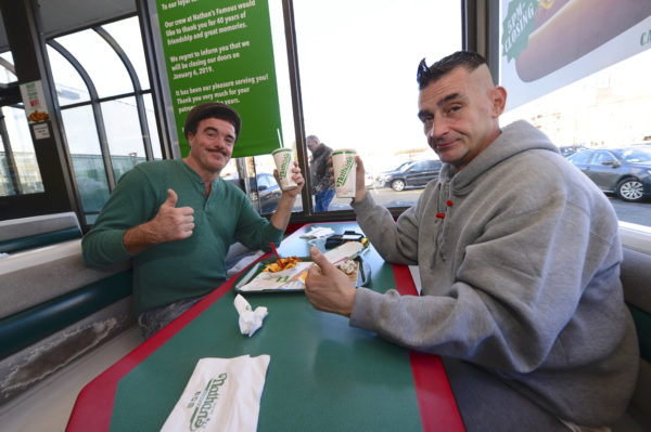John Frolind and Joe Gallagher of Bay Ridge came to Nathan’s as kids.