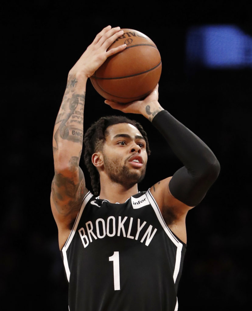 One night after being benched for most of the fourth quarter in Boston, Nets guard D’Angelo Russell saved his best for last Tuesday night in Brooklyn as the Nets beat the Bulls for their ninth straight victory at the Barclays Center.(AP Photo/Kathy Willens)