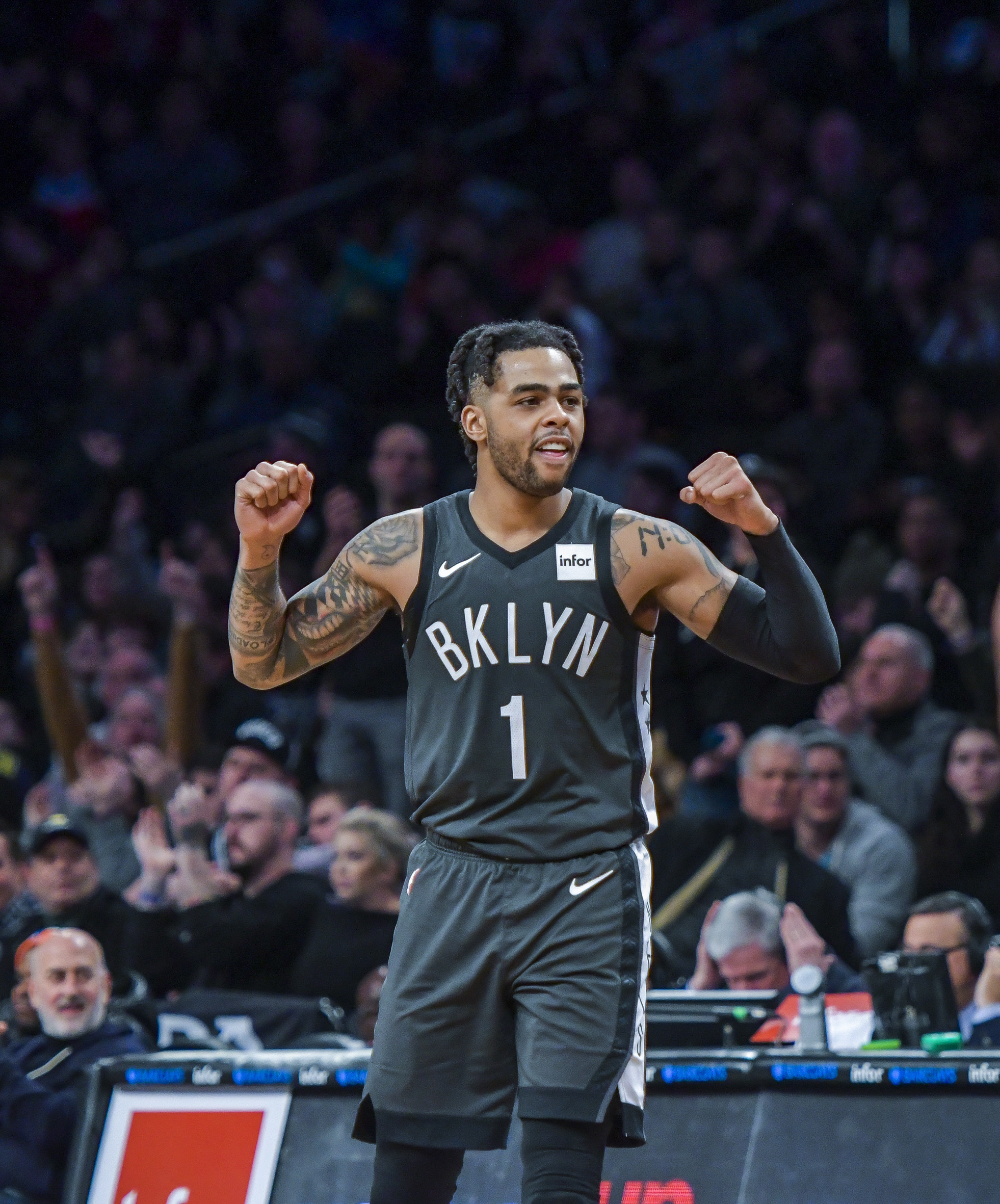 D’Angelo Russell is leading by example here in Downtown Brooklyn, becoming the Nets’ undisputed front man during his 17-5 run back into playoff contention. AP Photo by Howard Simmons