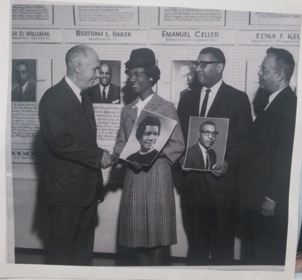 Hon. William Thompson (second from right) standing next to Shirley Chisholm. Photo courtesy of Denise Felipe-Adams