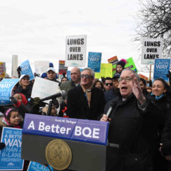 Hundreds of protestors jammed the Brooklyn Heights Promenade for a mass protest against building the BQE on top of the promenade, putting traffic right behind people's homes. Eagle photo by Todd Maisel