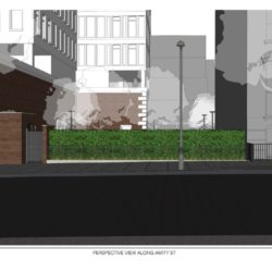 The Landmarks Preservation Commission approved “with modifications” a fence surrounding a landmarked property at 347 Henry St. in Cobble Hill. Neighbors scoffed at the idea that the Japanese Holly must be permanently maintained as part of the approval. Rendering courtesy of Romines Architecture PLC