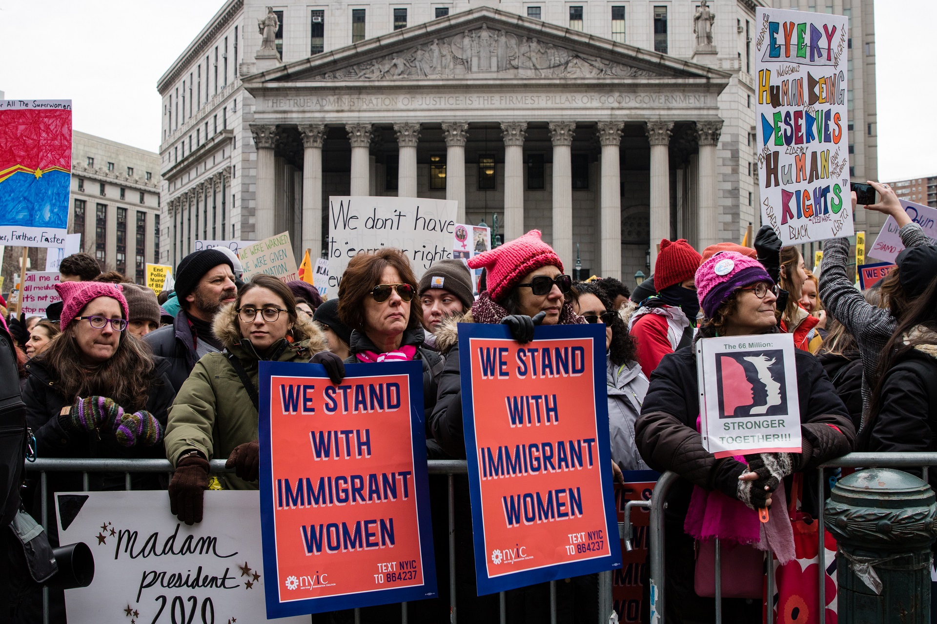 Hundreds of women gathered in Foley Square to protest the Trump administration and stand up for gender and minority rights. Eagle photos by Paul Frangipane