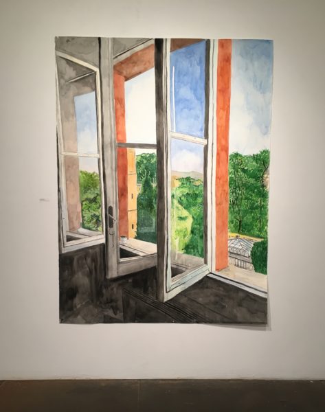 This ink and watercolor work called “Triple Roman Windows” is by Meridith McNeal. It was in a recent exhibition at Kentler International Drawing Space.