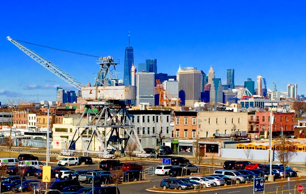 Here's Red Hook, with the World Trade Center rising behind it, as seen from IKEA's parking lot. Eagle file photo by Lore Croghan