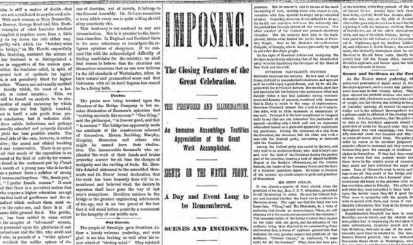 Brooklyn Eagle coverage of the opening of the Brooklyn Bridge, May 25, 1883
