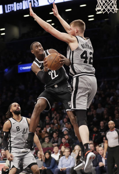 Whether he was driving to the basket or launching a 3-pointer, Caris LeVert seemed to find his scoring rhythm again Monday night at Barclays Center, lifting the Nets over the San Antonio Spurs.(AP Photo/Kathy Willens)