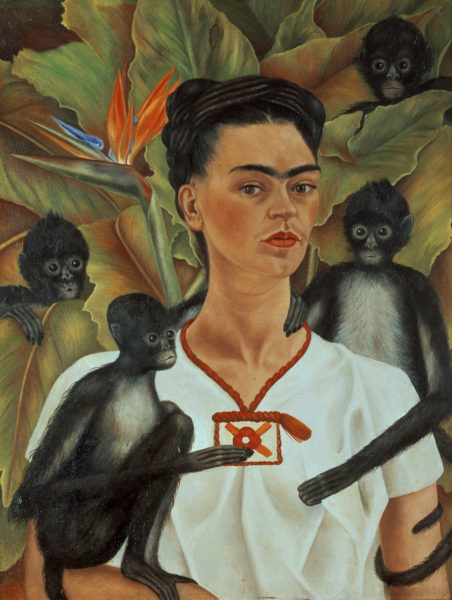 Frida Kahlo (Mexican, 1907–1954). Self-Portrait with Monkeys, 1943. Oil on canvas, 32 x 24 ¾ in. (81.5 x 63 cm). The Jacques and Natasha Gelman Collection of 20th Century Mexican Art and the Vergel Foundation. © 2018 Banco de México Diego Rivera Frida Kahlo Museums Trust, Mexico, D.F. / Artists Rights Society (ARS), New York 