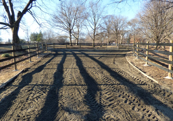 The “tail” of the Q, seen above, is now the queuing area for staging horses at the refurbished Prospect Park riding arena. Eagle photo by Mary Frost