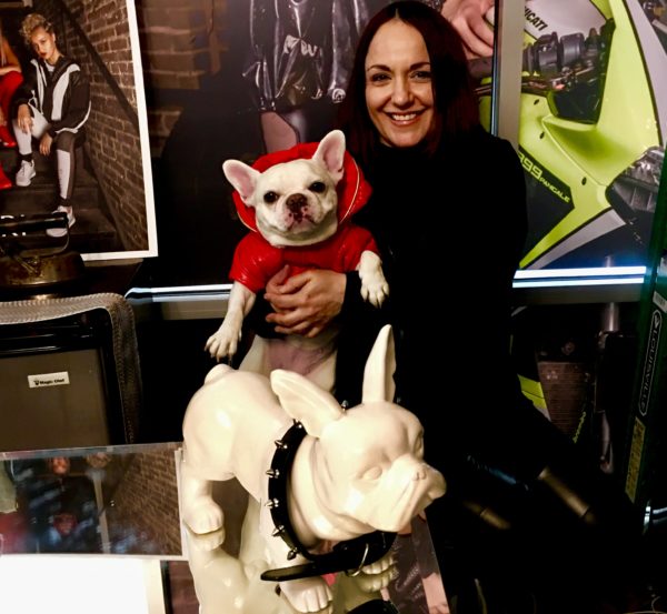 Here’s clothing designer Janelle Funari with her French bulldog Maxine. Eagle photo by Lore Croghan 