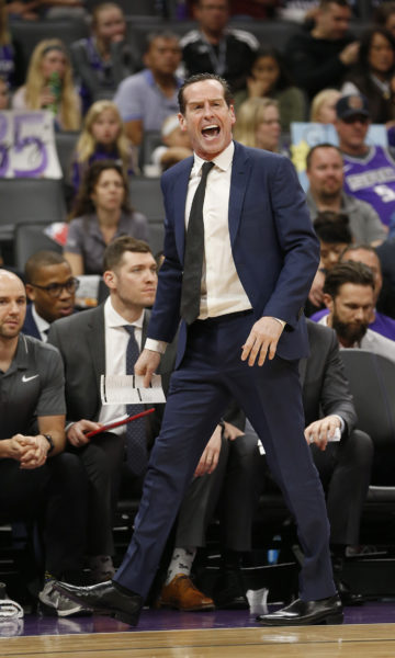 Nets head coach Kenny Atkinson was admittedly at his “wit’s end” Tuesday night in Sacramento before Brooklyn pulled off its greatest second-half comeback ever.(AP Photo/Rich Pedroncelli)
