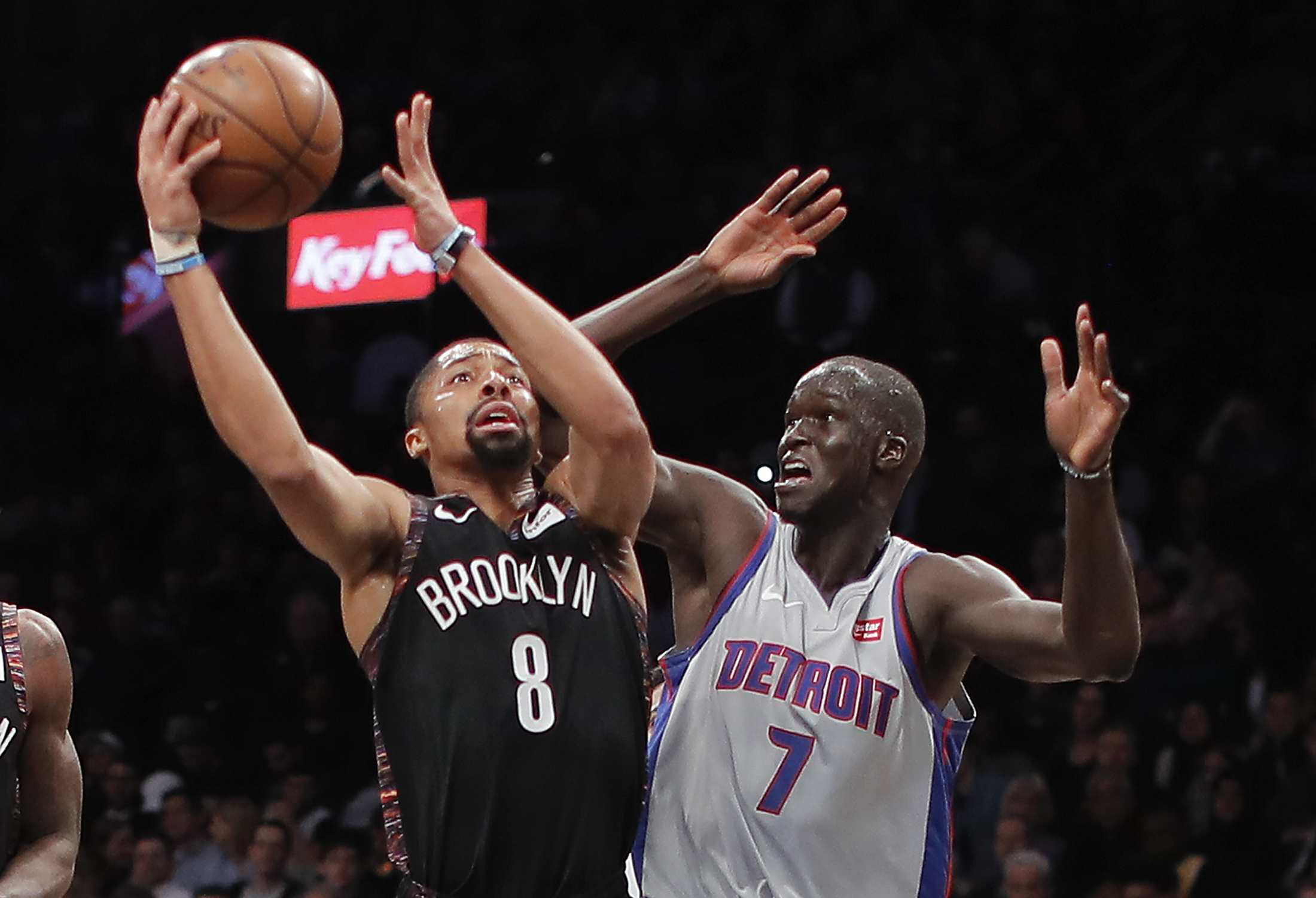 Spencer Dinwiddie and the rest of the Brooklyn Nets prepared for their seven-game road trip by dominating the Detroit Pistons from start to finish in their key Eastern Conference showdown Monday night at Barclays Center. (AP Photo/Julie Jacobson)