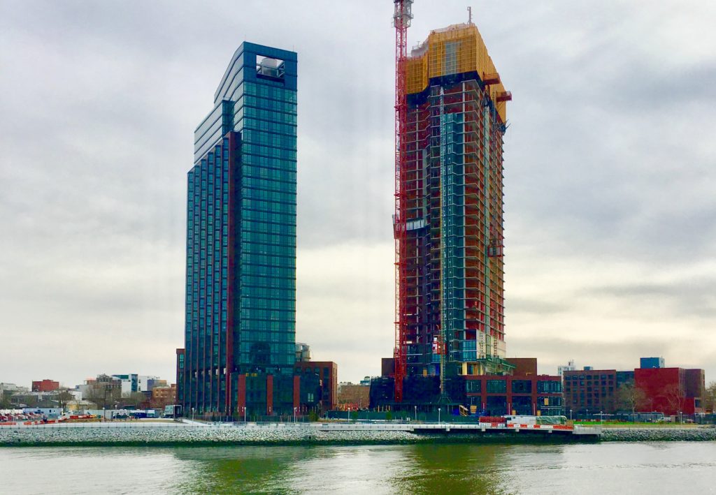 There are two Greenpoint Landing high-rises on the waterfront and more are on the way. Eagle photo by Lore Croghan