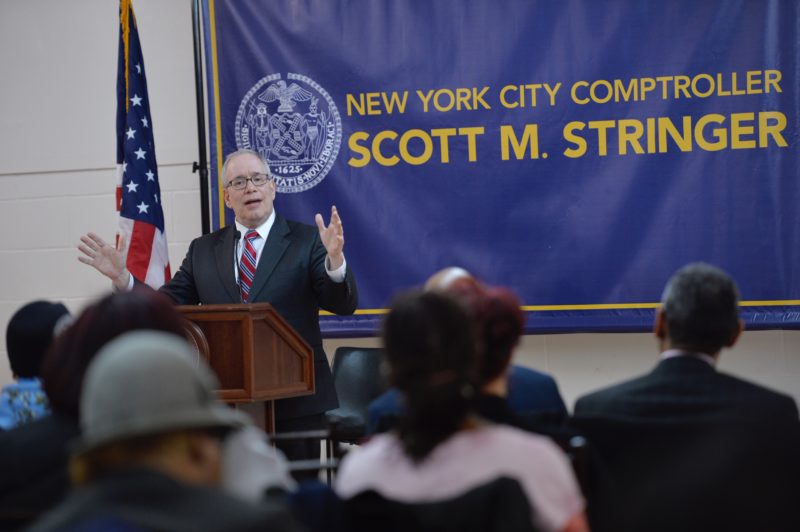 Comptroller Scott Stringer fielded questions from residents at a town hall at Restoration Plaza on Tuesday. Photo courtesy of Susan Watts/NYC Comptroller’s Office
