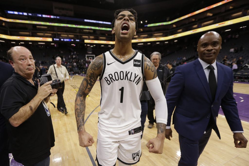Fresh off his career-best performance in Sacramento, D’Angelo Russell and the Nets hope to go roaring into Los Angeles when they visit the Lakers at Staples Center Friday night. (AP Photo/Rich Pedroncelli)
