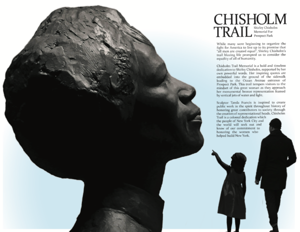 Tanda Francis’s sculpture features a bronze bust of Chisholm. Rendering courtesy of Women.NYC
