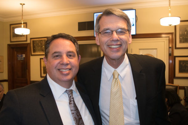 Joseph Rosato (left), president of the Columbian Lawyers Association of Brooklyn, and Hon. Lawrence Knipel, administrative judge of the Brooklyn Supreme Court, Civil Term.