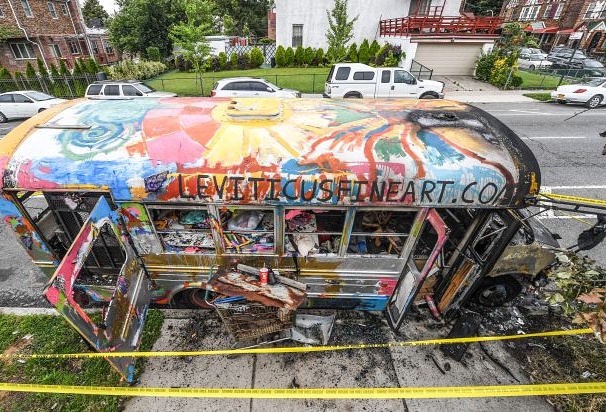 The “mitzvah bus” was torched in June 2017. Photo courtesy of Lev Schieber