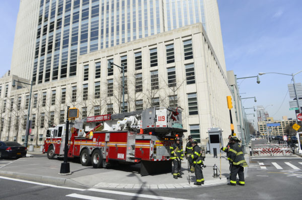 The offices inside 271 Cadman Plaza were evacuated. Eagle photo by Todd Maisel