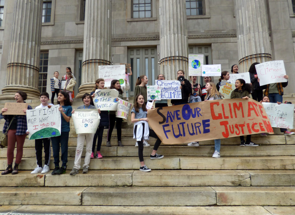 Brooklyn students protested climate change on Friday with a rally on the steps of Brooklyn Borough Hall. Eagle photo by Mary Frost
