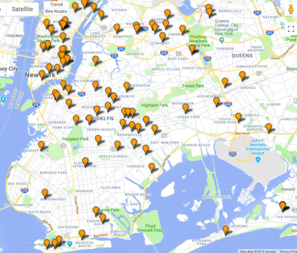 NYC Free Tax Prep sites are scattered across the city. Find the site closest to you at nyc.gov/taxprep. Map via NYC and Google Maps
