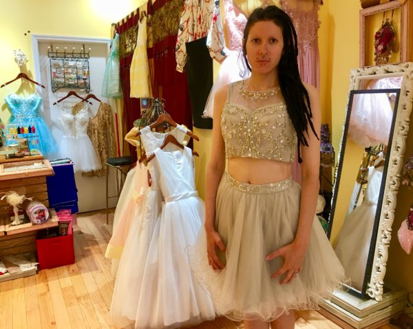 Juno Vanadium poses in a lovely two-piece ensemble at 338 Desire Boutique. Eagle photo by Lore Croghan
