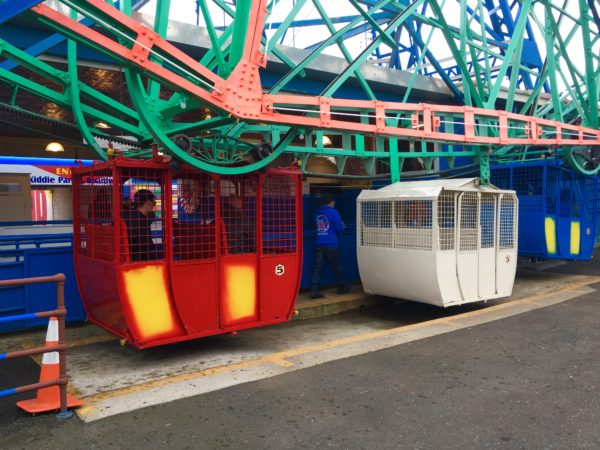 The Wonder Wheel’s white cars are stationary. The other ones swing back and forth. Eagle photo by Lore Croghan