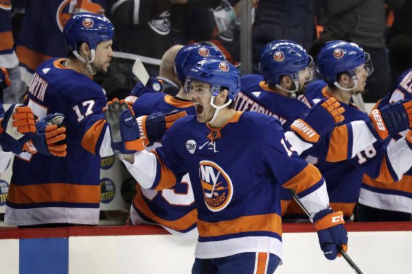 Mathew Barzal’s first career playoff goal Sunday afternoon at Downtown’s Barclays Center is the only tally the Islanders have managed in the first two games of their second-round playoff series against Carolina. (AP Photo/Julio Cortez)