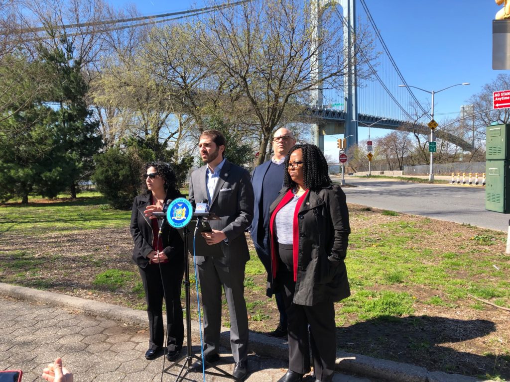 Left to right: State Sens. Diane Savino and Andrew Gounardes, Councilmember Justin Brannan and Assemblymember Mathylde Frontus said they will fight to bring Brooklyn residents the same benefits enjoyed by their neighbors on Staten Island. Eagle photo by Paula Katinas