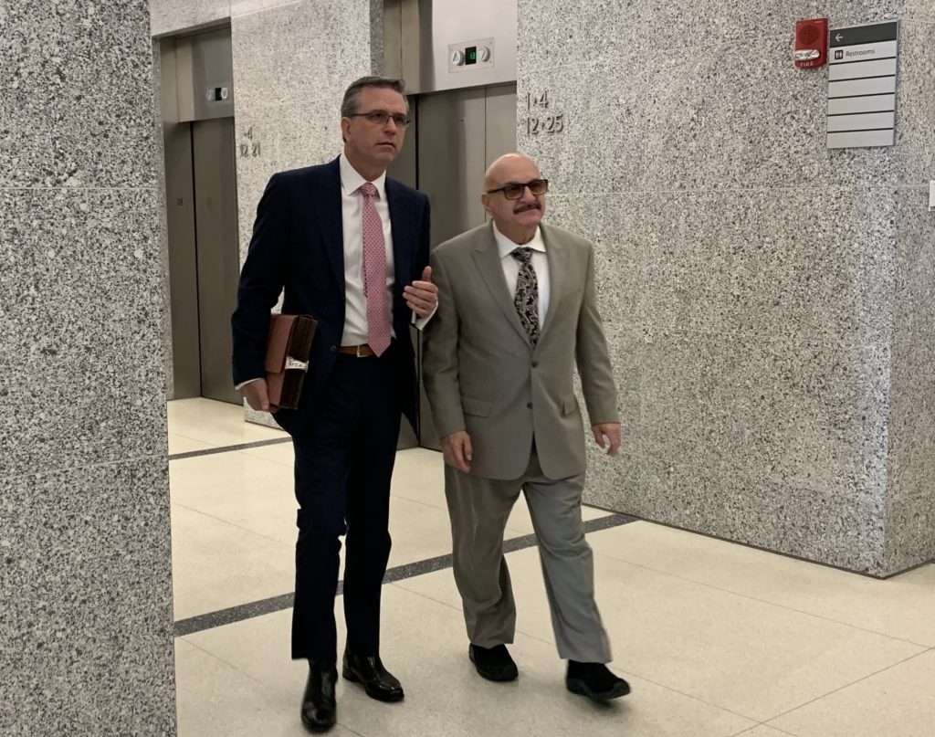 Vincent Parco and one of his lawyers, Peter Gleason, arrive in Brooklyn Supreme Court on Thursday. Eagle photo by Noah Goldberg.