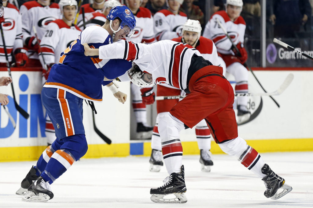 The Islanders and Carolina Hurricanes will begin the fight to advance to the Eastern Conference Finals Friday night here in Downtown Brooklyn. (AP Photo/Adam Hunger)