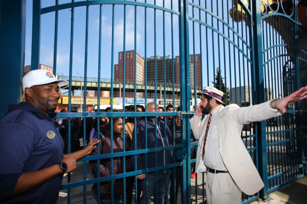 Luna Park Sales Manager Jeff Klein (far right) prepares to open the gates. Eagle photo by Andy Katz