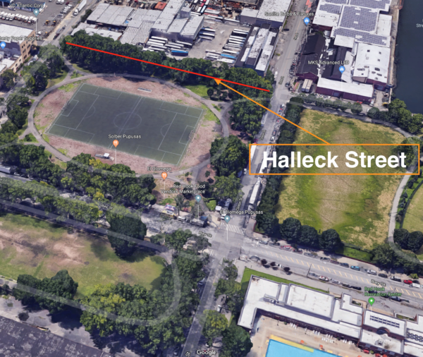 Halleck Street is under the jurisdiction of DOT, but the organization has done little, if anything, to clean up the property despite pleas from residents and Parks employees. Map data ©2019 Google