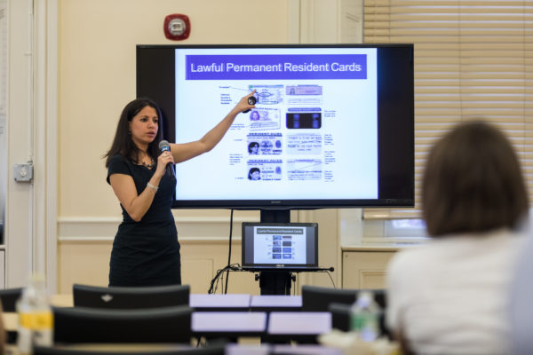 Monica Vargas-Huertas teaches a naturalization training class at Brooklyn Borough Hall. Eagle photo by Paul Frangipane