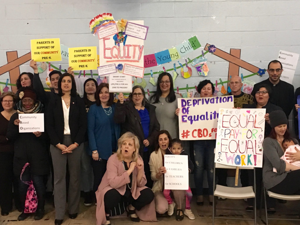 Assemblymember Nicole Malliotakis (second row, third from left) and Our Saviour’s Lutheran Preschool Director Alice Mulligan (front, left) with directors and educators of community based Pre-Ks. Eagle photo by John Alexander