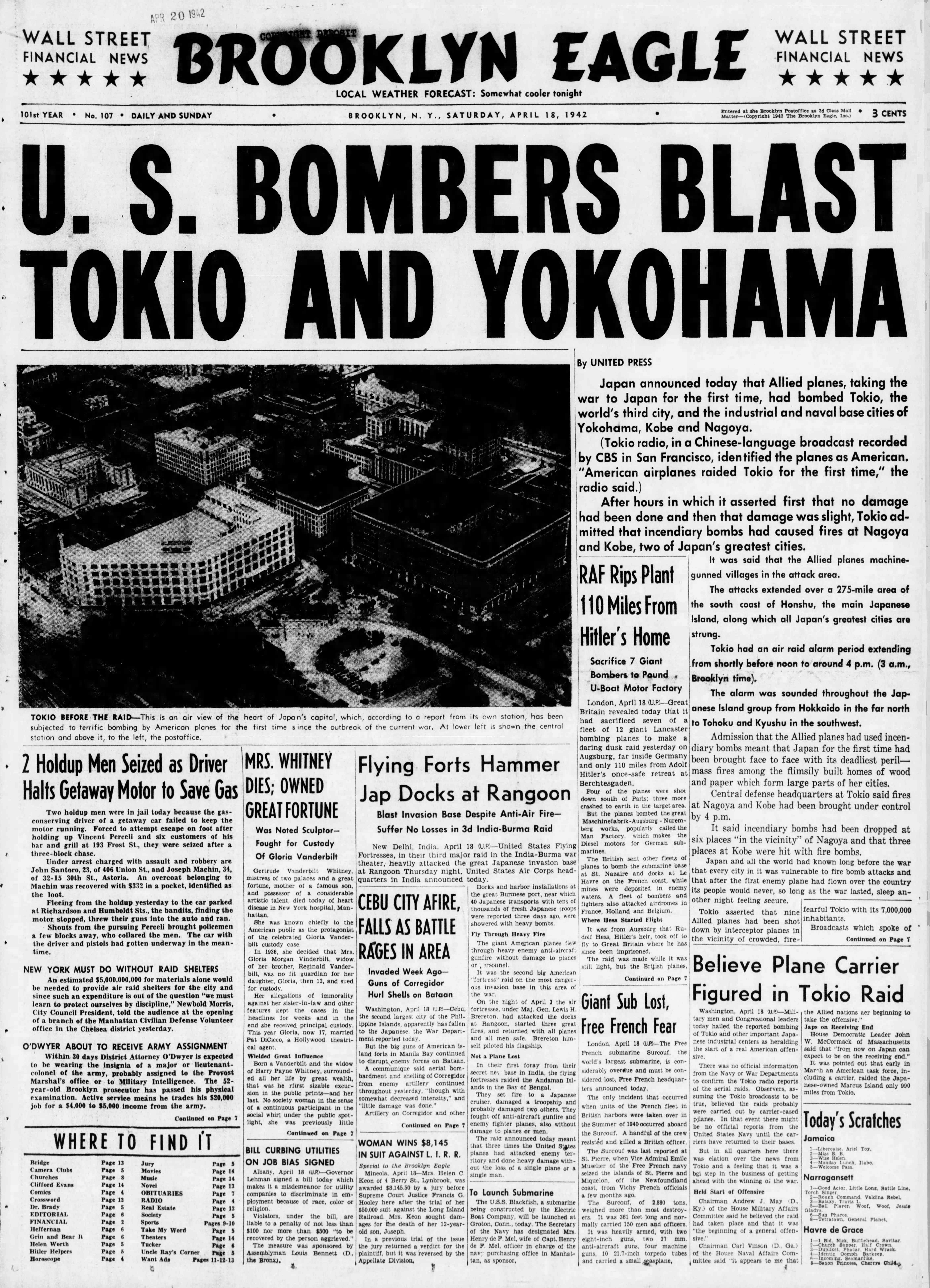 April 18 On This Day In 1942 U S Bombers Blast Tokyo And Yokohama