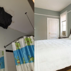 On left: photo from inside a tenant's apartment on Flatbush Ave. On right: image from an Airbnb advertisement in one of the apartment buildings. Photo courtesy of Brooklyn Legal Services.