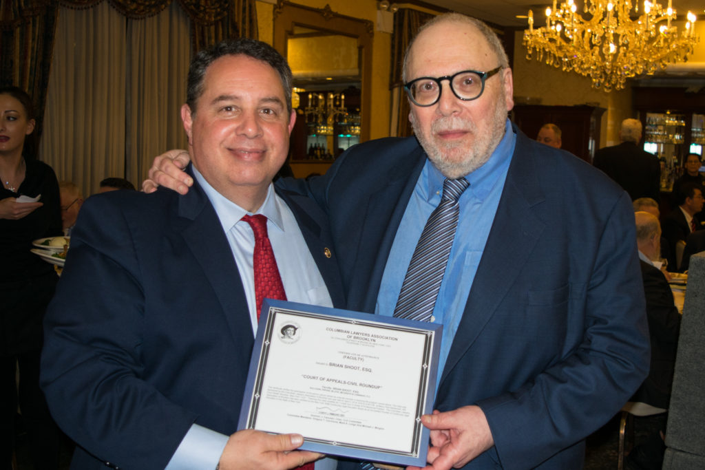 The Columbian Lawyers Association and its president Joseph Rosato (left) welcomed attorney Brian J. Shoot (right) for a CLE on updates in recent Court of Appeals cases. Eagle photo by Rob Abruzzese