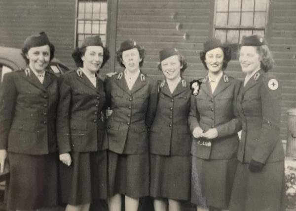 Women's Army Corps (WACS) members during WWII. Florence Bass is second from right. Photo via Florence Bass